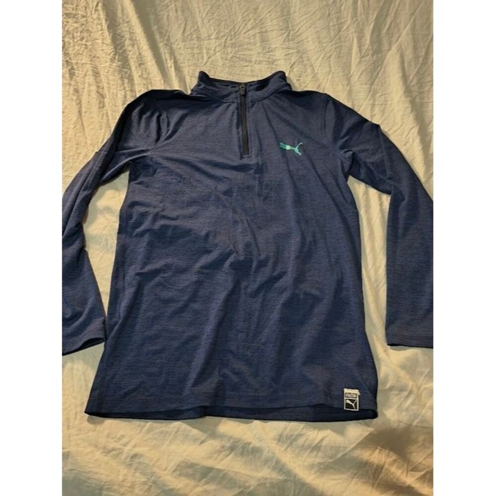 PUMA Quarter Zip Pullover Long Sleeve Blue Size L (14/16)  #J